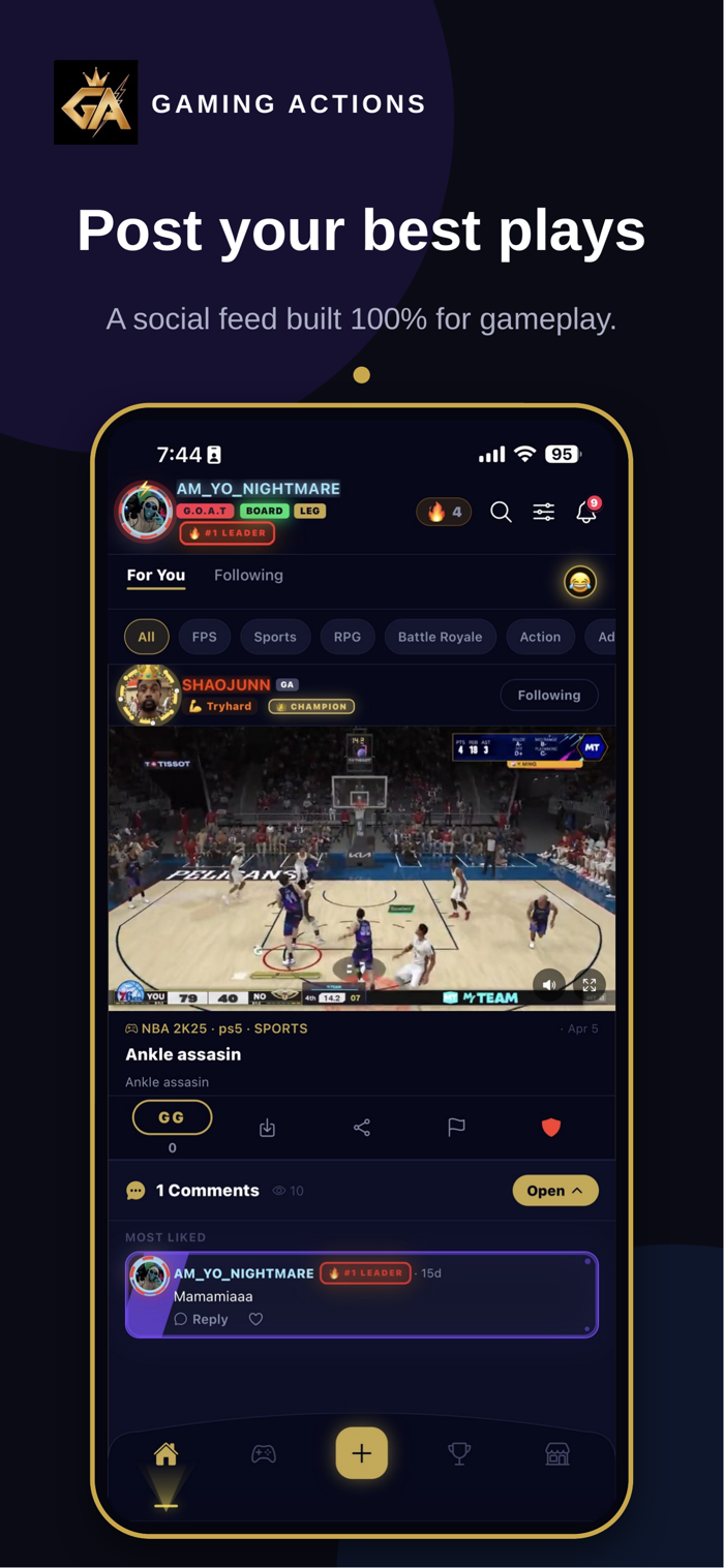 Feed Gaming Actions — poste tes meilleures actions
