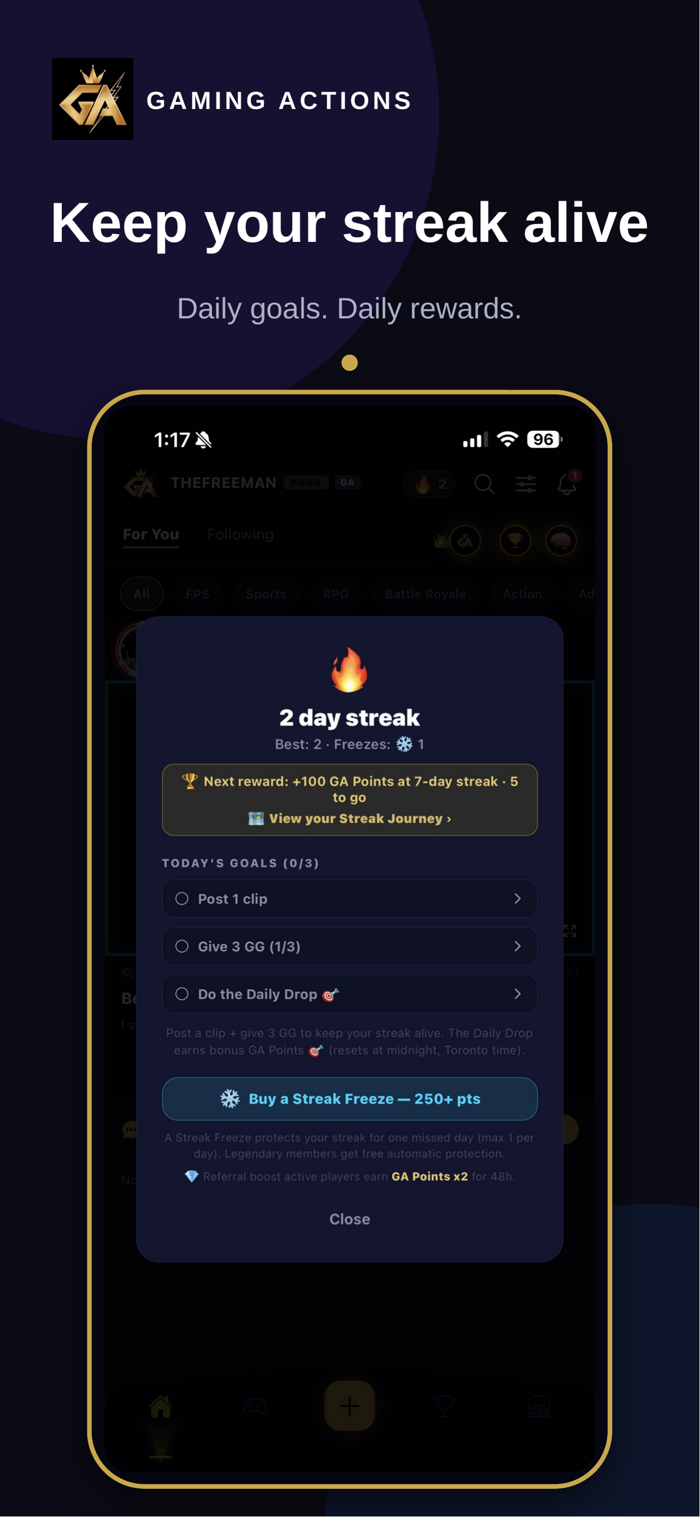 Streaks et récompenses quotidiennes